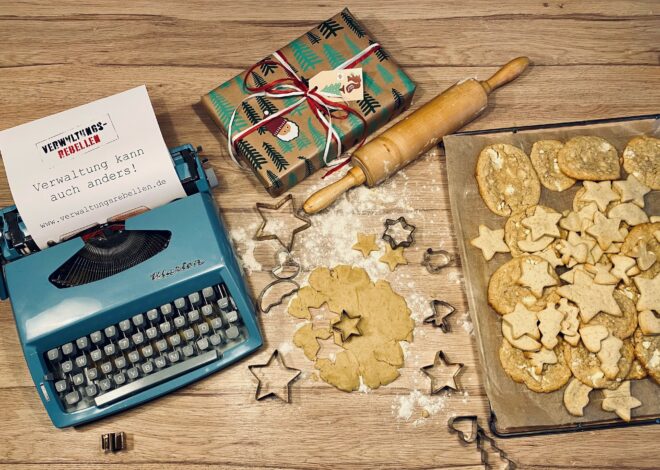 Weihnachtsbäckerei mit Verwaltungsrebellen-Schreibmaschine