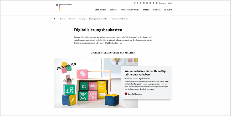 Screenshot der Website "Digitalbaukasten"