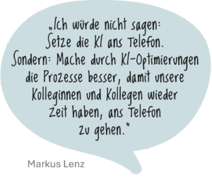 Sprechblase mit Zitat aus dem Text