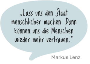 Sprechblase mit Zitat aus dem Text