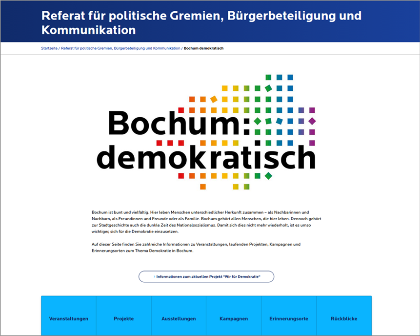 Screenshot der Bochumer Website "Bochum demokratisch"